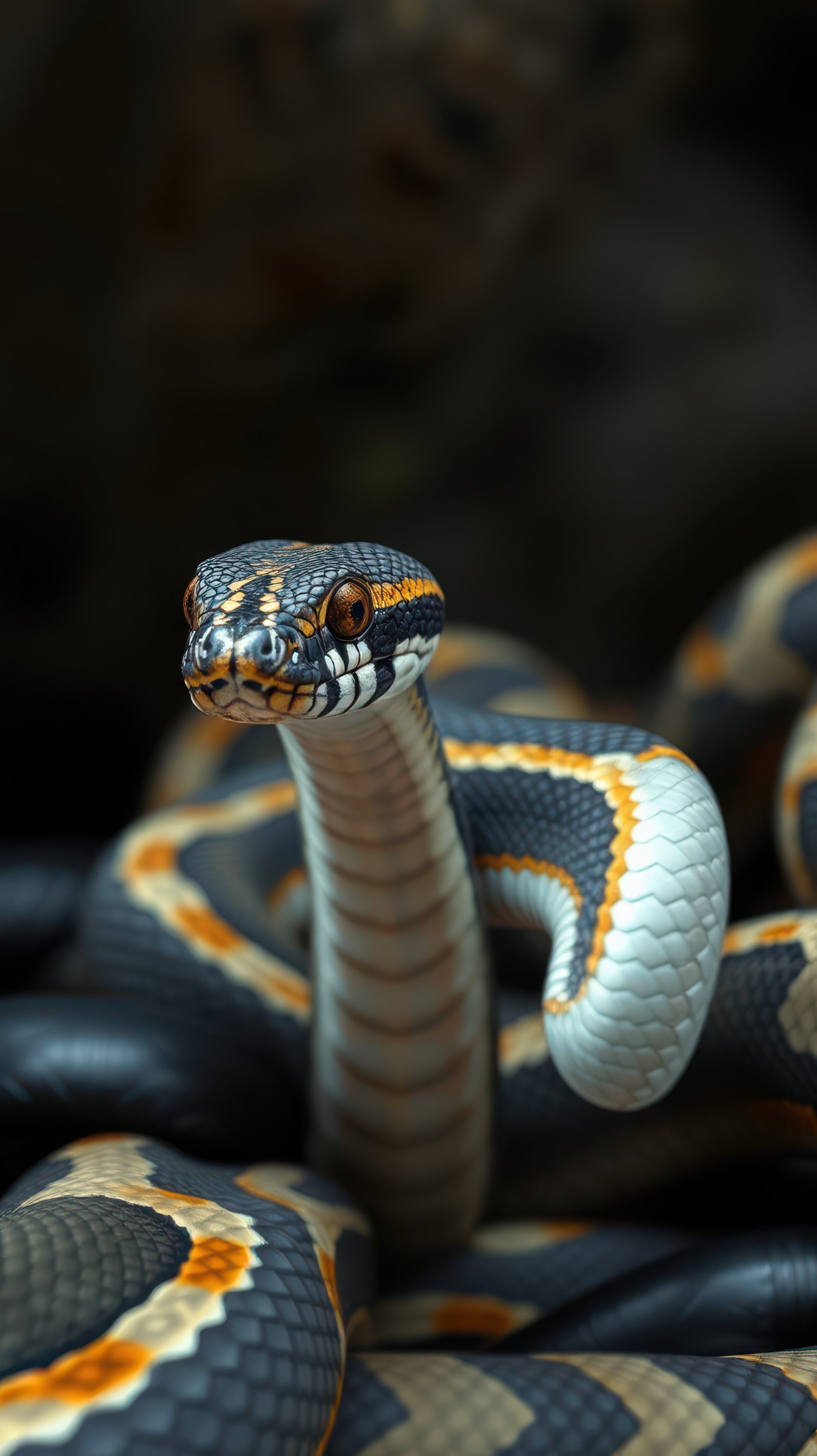Striking close-up of a colorful snake showcasing detailed patterns and textures in a natural setting